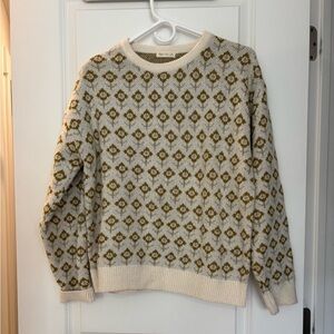 Rylee + Cru Cream and Gold Floral Knit Sweater